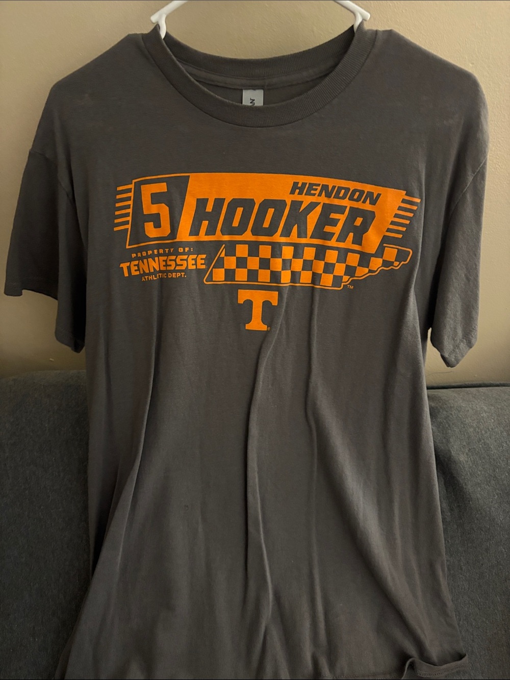 Gildan Gray T-Shirt with Orange "Hooker Hendon" Tennessee Graphic
